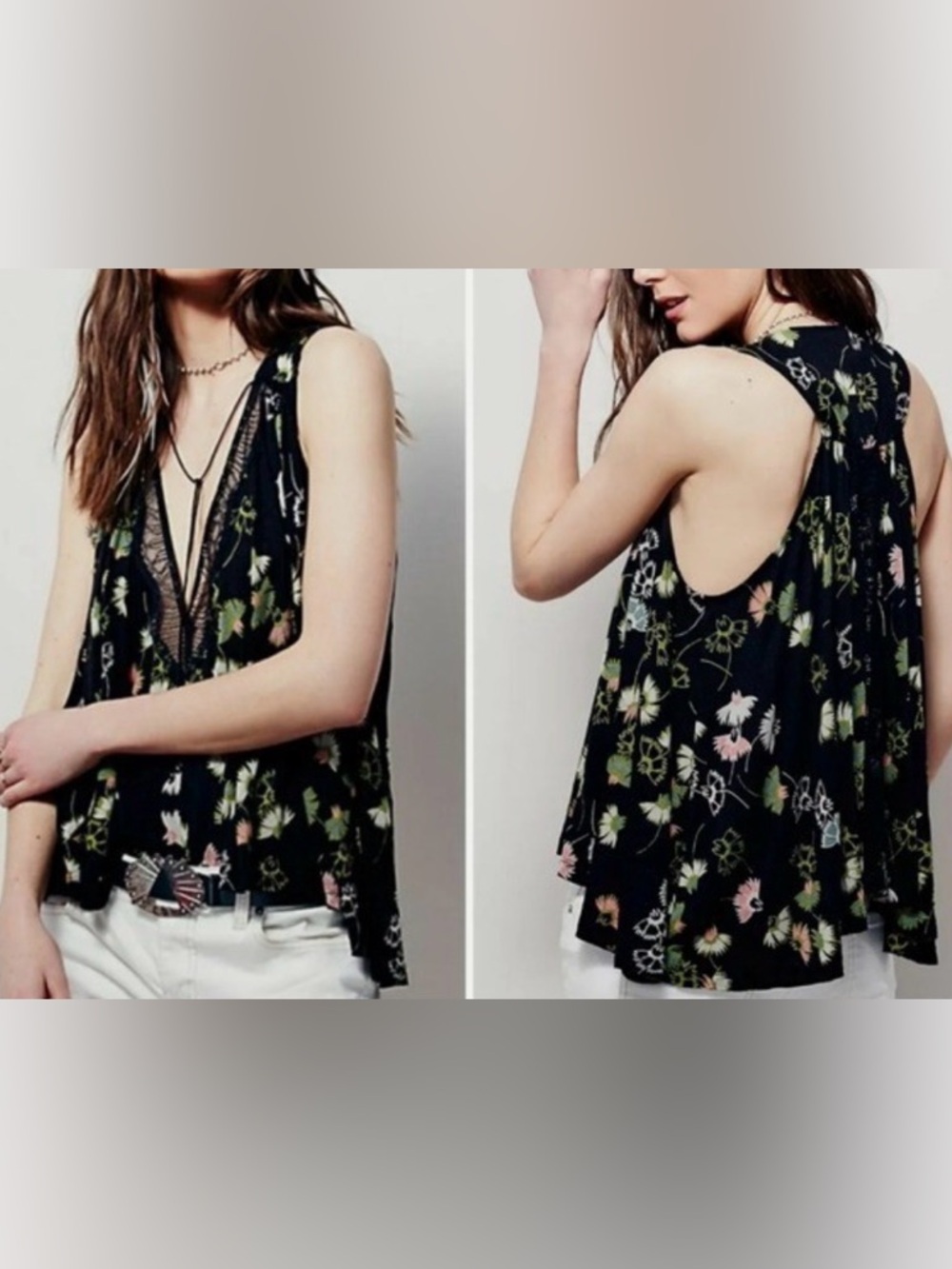 Free People Black Floral Blouse